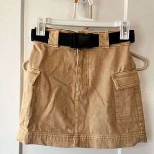 PacSun mini skirt with belt, size 24.  Golden tan denim material.